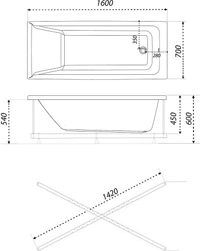 Акриловая ванна DIWO Переславль 160x70 с ножками 548950 Акриловая ванна DIWO Переславль 160x70 с ножками 548950