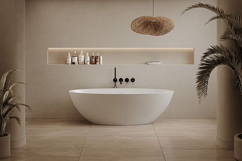 Ванна отдельностоящая ABBER AS9625-1.6 160x75 универсальная, белая матовая, искусственный камень Ванна отдельностоящая ABBER AS9625-1.6 160x75 универсальная, белая матовая, искусственный камень