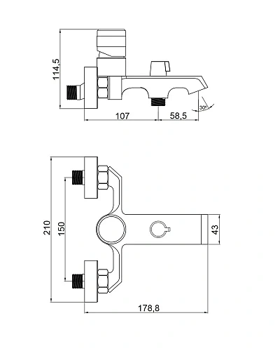 Смеситель для ванны Orange SOLE M03-100cr с декором Смеситель для ванны Orange SOLE M03-100cr с декором