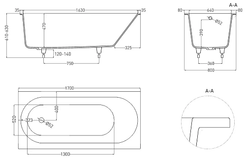 Ванна из искусственного камня Salini ORNELLA 170х80 102314G S-Sense Ванна из искусственного камня Salini ORNELLA 170х80 102314G S-Sense