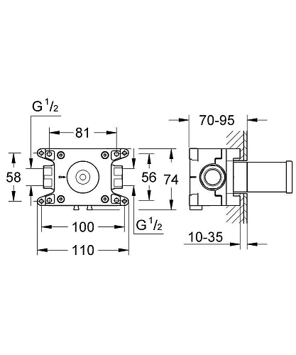 Шланговое подключение Grohe Grohtherm F (35034000) скрытая часть Шланговое подключение Grohe Grohtherm F (35034000) скрытая часть