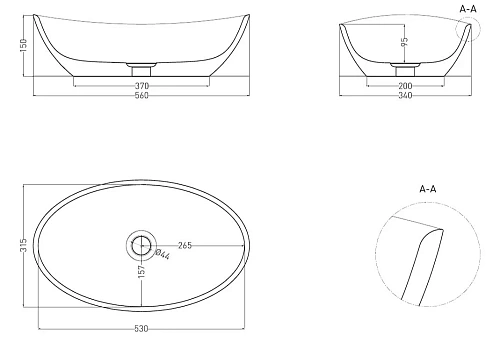 Раковина Salini NOEMI 1101103G 560x340 накладная S-Sense Раковина Salini NOEMI 1101103G 560x340 накладная S-Sense