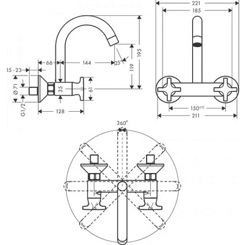 Смеситель для кухни Hansgrohe Eco, настенный, с высоким изливом, 1jet 71284000, хром Смеситель для кухни Hansgrohe Eco, настенный, с высоким изливом, 1jet 71284000, хром