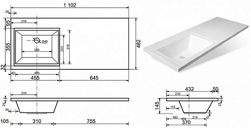 Раковина Эстет Даллас ФР-00001741 левая 1100х480 накладная Раковина Эстет Даллас ФР-00001741 левая 1100х480 накладная