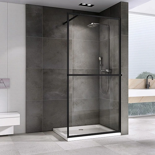 Душевая перегородка ABBER Immer Offen AG60090B 90 см универсальная, профиль черный, стекло прозрачное Душевая перегородка ABBER Immer Offen AG60090B 90 см универсальная, профиль черный, стекло прозрачное