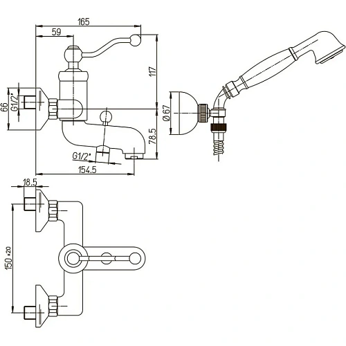 Душевой гарнитур Paini 53PZ440TTAS круглый, черный матовый PVD Душевой гарнитур Paini 53PZ440TTAS круглый, черный матовый PVD