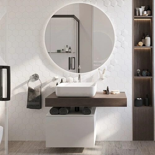 Комплект мебели STWORKI Ольборг 100 столешница дуб карпентер, без отверстий, с тумбой 60, с раковино 489322 Комплект мебели STWORKI Ольборг 100 столешница дуб карпентер, без отверстий, с тумбой 60, с раковино 489322