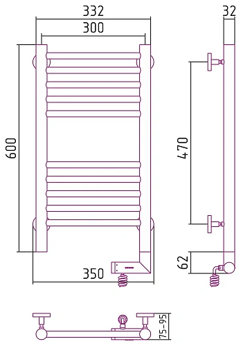 Полотенцесушитель электрический Сунержа Богема 2.0 прямая 600х300 МЭМ правый 00-5205-6030 Без покрыт Полотенцесушитель электрический Сунержа Богема 2.0 прямая 600х300 МЭМ правый 00-5205-6030 Без покрыт