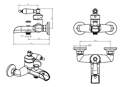 Смеситель для ванны Boheme Vogue хром 223 Смеситель для ванны Boheme Vogue хром 223