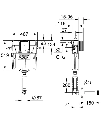 Бачок скрытого монтажа GROHE GD2 для унитаза (38987000) Бачок скрытого монтажа GROHE GD2 для унитаза (38987000)