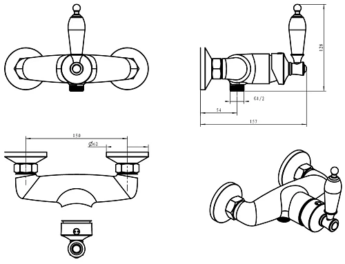 Смеситель для душа Boheme Vogue 214-MR-R золото Murano, рубиновое Смеситель для душа Boheme Vogue 214-MR-R золото Murano, рубиновое