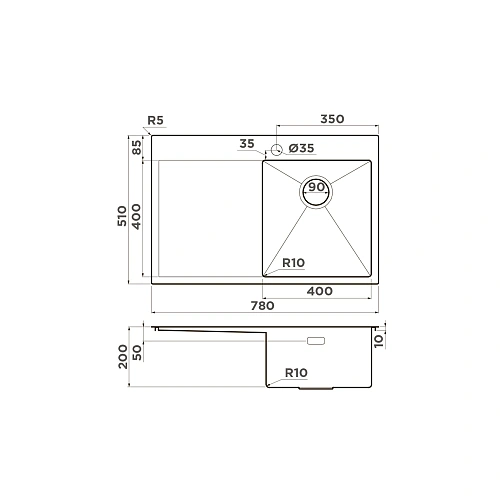 Кухонная мойка Omoikiri Akisame 78-GM-R нерж.сталь/вороненая сталь 4973100 Кухонная мойка Omoikiri Akisame 78-GM-R нерж.сталь/вороненая сталь 4973100