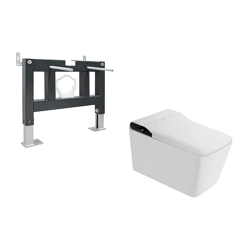 Комплект унитаза ABBER Rechteck AC1215S электронный с функцией биде, белый с импульсным смывом с инсталляцией AC0101P Комплект унитаза ABBER Rechteck AC1215S электронный с функцией биде, белый с импульсным смывом с инсталляцией AC0101P