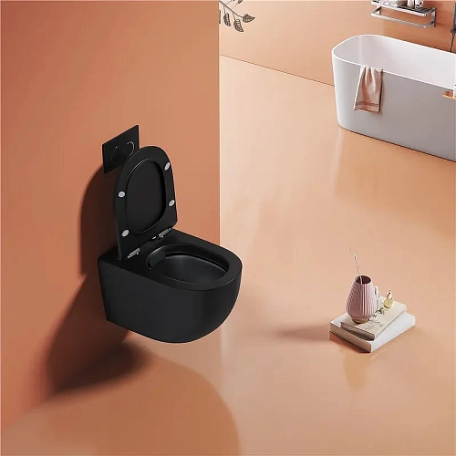 Унитаз подвесной Ceruttispa OGLIO Aria MB CT9239 безободковый черный матовый, сиденье микролифт Унитаз подвесной Ceruttispa OGLIO Aria MB CT9239 безободковый черный матовый, сиденье микролифт