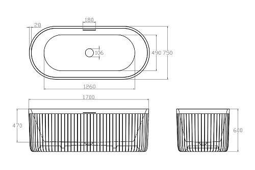 Ванна отдельностоящая ABBER AM9925 170x75 универсальная, белая матовая, искусственный камень Ванна отдельностоящая ABBER AM9925 170x75 универсальная, белая матовая, искусственный камень
