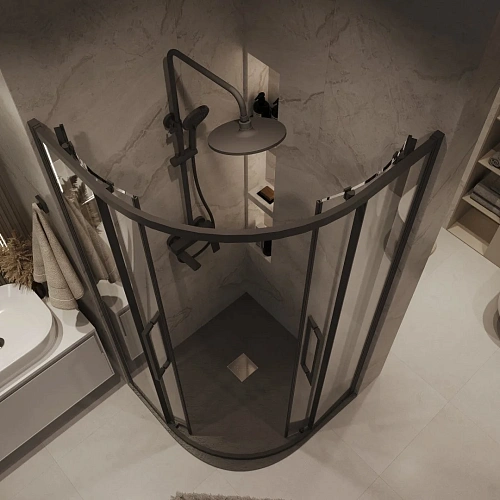 Душевой уголок GROSSMAN Cosmo 301.K33.02.9090.21.00 (90x90x195) полукруг,раздвижн,черн.матов,стекло прозрачн Душевой уголок GROSSMAN Cosmo 301.K33.02.9090.21.00 (90x90x195) полукруг,раздвижн,черн.матов,стекло прозрачн