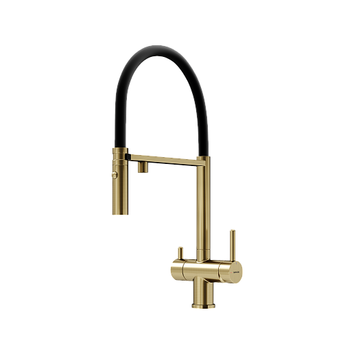 Смеситель для кухни SANCOS Imola SC4010BGbh с возможностью подключения фильтра, брашированное золото с черным изливом Смеситель для кухни SANCOS Imola SC4010BGbh с возможностью подключения фильтра, брашированное золото с черным изливом