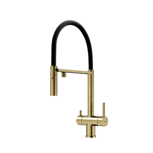 Смеситель для кухни SANCOS Imola SC4010BGbh с возможностью подключения фильтра, брашированное золото с черным изливом Смеситель для кухни SANCOS Imola SC4010BGbh с возможностью подключения фильтра, брашированное золото с черным изливом