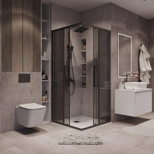 Душевой уголок GROSSMAN Cosmo 300.K33.02.8080.21.10 (80x80x195) квадрат,раздвижн,черн матов.,стекло тонирован Душевой уголок GROSSMAN Cosmo 300.K33.02.8080.21.10 (80x80x195) квадрат,раздвижн,черн матов.,стекло тонирован