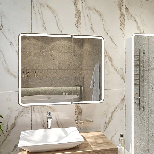 Зеркальный шкаф STWORKI Ольборг МВК080 100, с подсветкой, навесное, белое, большое, в стиле лофт, с 541614 Зеркальный шкаф STWORKI Ольборг МВК080 100, с подсветкой, навесное, белое, большое, в стиле лофт, с 541614