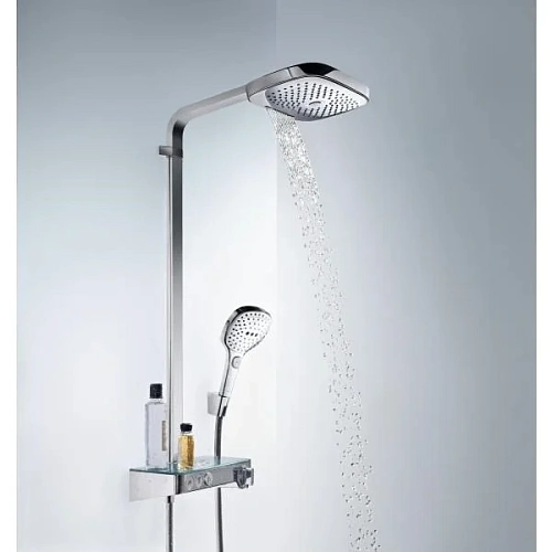 Душевая система hansgrohe Raindance Select E 300 3jet Showerpipe с термостатом, белый/хром 27127400 Душевая система hansgrohe Raindance Select E 300 3jet Showerpipe с термостатом, белый/хром 27127400