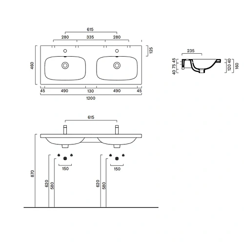 Раковина Catalano Alvea 0621220001 двойная 120x46 подвесная/мебельная, белый глянцевый Раковина Catalano Alvea 0621220001 двойная 120x46 подвесная/мебельная, белый глянцевый
