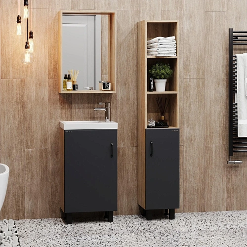 Тумба под раковину Onika Тимбер 45 см 104509 напольная, серая мат./дуб сонома (для Фостер 45) Тумба под раковину Onika Тимбер 45 см 104509 напольная, серая мат./дуб сонома (для Фостер 45)