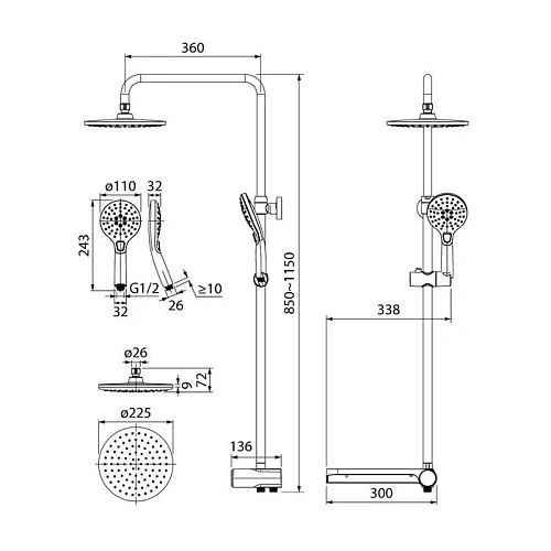 Душевой гарнитур IDDIS Ray (RAYSW3Fi76) с верхней лейкой, белый Душевой гарнитур IDDIS Ray (RAYSW3Fi76) с верхней лейкой, белый