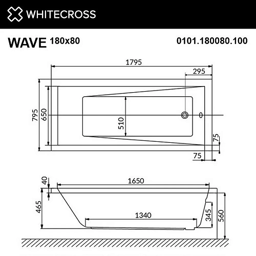 Акриловая ванна WHITECROSS Wave 180x80 "RELAX" белый гидромассажная 0101.180080.100.RELAX.WH Акриловая ванна WHITECROSS Wave 180x80 "RELAX" белый гидромассажная 0101.180080.100.RELAX.WH