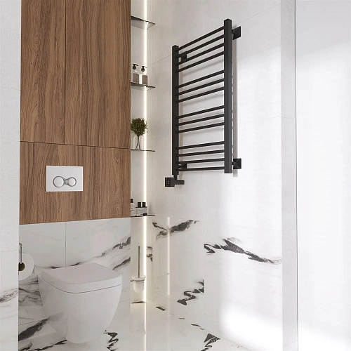 Полотенцесушитель электрический EWRIKA Кассандра Pt 90x50 L, черный матовый 510456 Полотенцесушитель электрический EWRIKA Кассандра Pt 90x50 L, черный матовый 510456