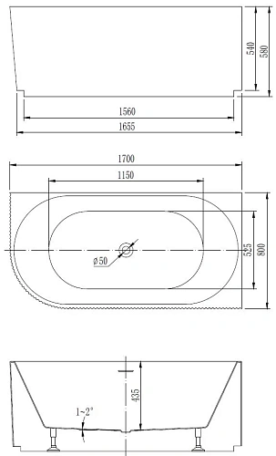 Акриловая ванна Vincea VBT-428-1700R 1700x800x580, белая, правая, щелевой перелив Акриловая ванна Vincea VBT-428-1700R 1700x800x580, белая, правая, щелевой перелив