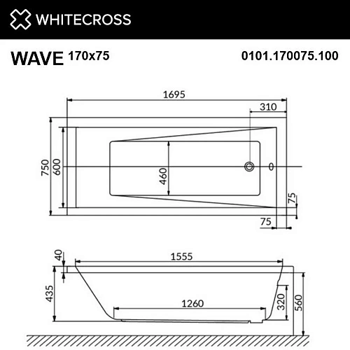 Акриловая ванна WHITECROSS Wave 170x75 SMART NANO (хром) 0101.170075.100.SMARTNANO.CR Акриловая ванна WHITECROSS Wave 170x75 SMART NANO (хром) 0101.170075.100.SMARTNANO.CR
