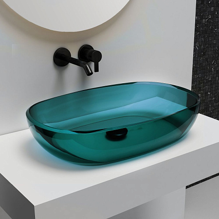 Раковина ABBER Kristall AT2805Aquamarin прозрачная, накладная, бирюзовая