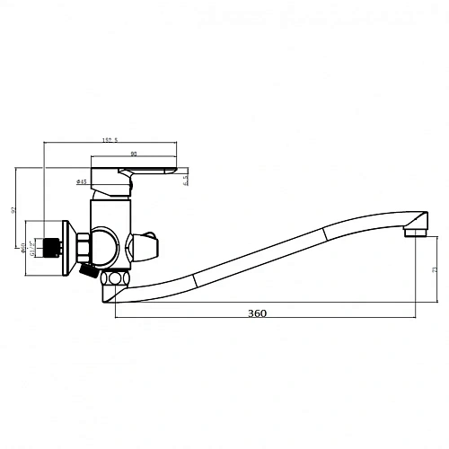 Смеситель для ванны Swedbe Ares 1955 с длинным S-изливом Смеситель для ванны Swedbe Ares 1955 с длинным S-изливом