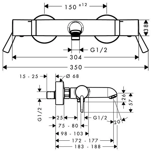 Смеситель для ванны hansgrohe Ecostat Comfort Care термостатический 13115000 Смеситель для ванны hansgrohe Ecostat Comfort Care термостатический 13115000
