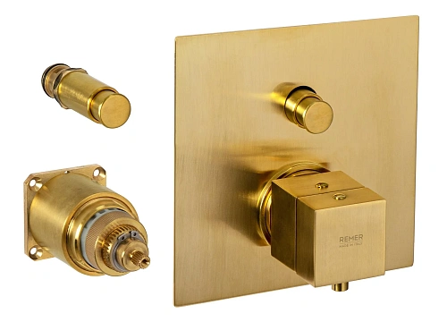 Смеситель для душа Remer Q-Elegance QT09KBBG термостатический, золото брашированное Смеситель для душа Remer Q-Elegance QT09KBBG термостатический, золото брашированное