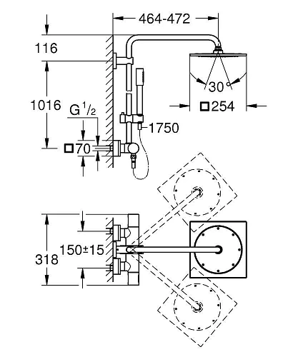 Душевая система GROHE Rainshower 254 с термостатическим смесителем, хром (27469000) Душевая система GROHE Rainshower 254 с термостатическим смесителем, хром (27469000)