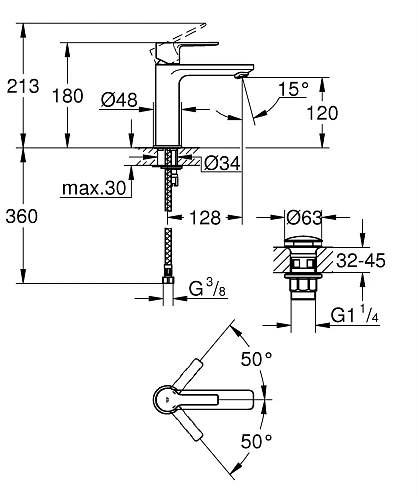 Смеситель для раковины GROHE Lineare New, темный графит матовый (23106AL1) Смеситель для раковины GROHE Lineare New, темный графит матовый (23106AL1)