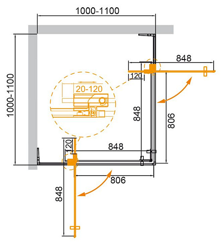 Душевой уголок CEZARES SLIDER-A-2-100/110-C-BORO 100-110x100-110см стекло прозрачное, профиль брашированное золото Душевой уголок CEZARES SLIDER-A-2-100/110-C-BORO 100-110x100-110см стекло прозрачное, профиль брашированное золото
