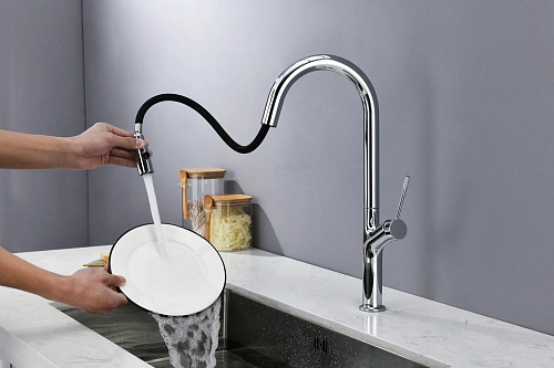 Смеситель для кухни AQUAme Cucina AQM9905CR с выдвижным изливом, с подключением к фильтру с питьевой водой, хром Смеситель для кухни AQUAme Cucina AQM9905CR с выдвижным изливом, с подключением к фильтру с питьевой водой, хром