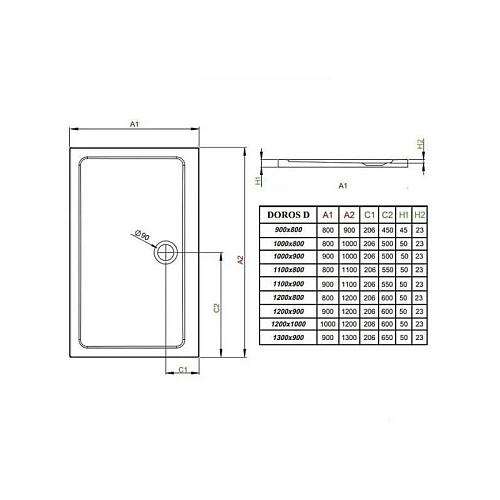 Душевой поддон Radaway Doros D SDRD1390-01 90x130 Душевой поддон Radaway Doros D SDRD1390-01 90x130