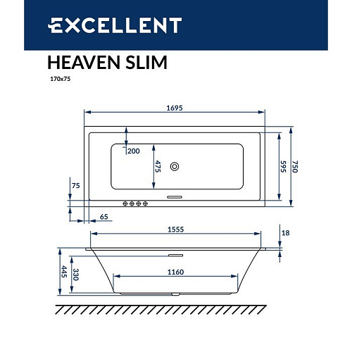 Акриловая ванна EXCELLENT Heaven Slim 170x75 WAEX.HEV17WHS Акриловая ванна EXCELLENT Heaven Slim 170x75 WAEX.HEV17WHS