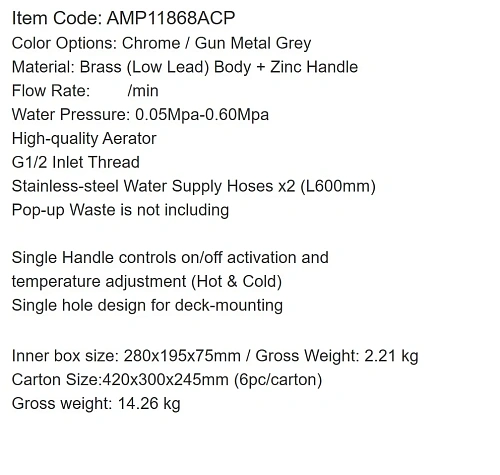 Смеситель для раковины ARROW AMP11868ACP хром Смеситель для раковины ARROW AMP11868ACP хром