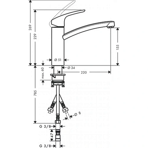 Смеситель для кухни Hansgrohe 160, для водонагревателей открытого типа, 1jet 31804000, хром Смеситель для кухни Hansgrohe 160, для водонагревателей открытого типа, 1jet 31804000, хром