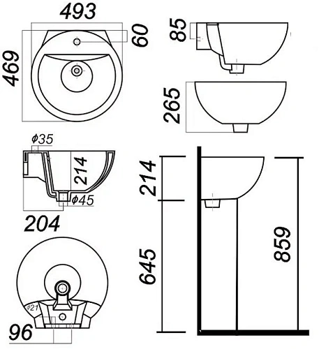 Раковина SANITA LUXE Art 50 WB.PD/Art/50-C/WHT.G/S1 Раковина SANITA LUXE Art 50 WB.PD/Art/50-C/WHT.G/S1