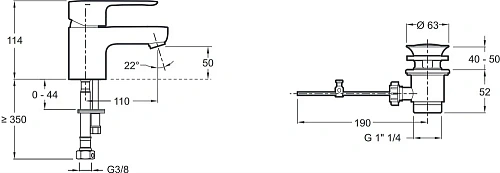 Смеситель для раковины Jacob Delafon July E16027-4D-CP с донным клапаном Смеситель для раковины Jacob Delafon July E16027-4D-CP с донным клапаном