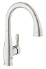 Смеситель для кухни GROHE Parkfield с выдвижной лейкой, C-образный излив, суперсталь (30215DC1)