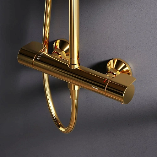 Душевая система AM.PM X-Joy F0785A499 с термостатом, верхний душ 220мм, золото Душевая система AM.PM X-Joy F0785A499 с термостатом, верхний душ 220мм, золото