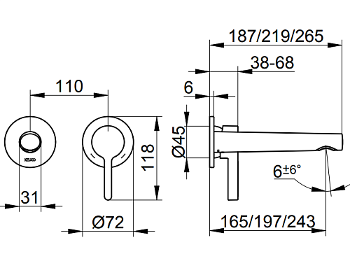 Смеситель для раковины Keuco Edition 400 51516030202, для встройки 265 мм Смеситель для раковины Keuco Edition 400 51516030202, для встройки 265 мм