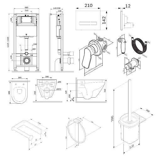 Комплект унитаза AM.PM Spirit CK70GH с инсталляцией, черный матовый, сиденьем микролифт, черной клавишей, гигиеническим душем и аксессуарами Комплект унитаза AM.PM Spirit CK70GH с инсталляцией, черный матовый, сиденьем микролифт, черной клавишей, гигиеническим душем и аксессуарами